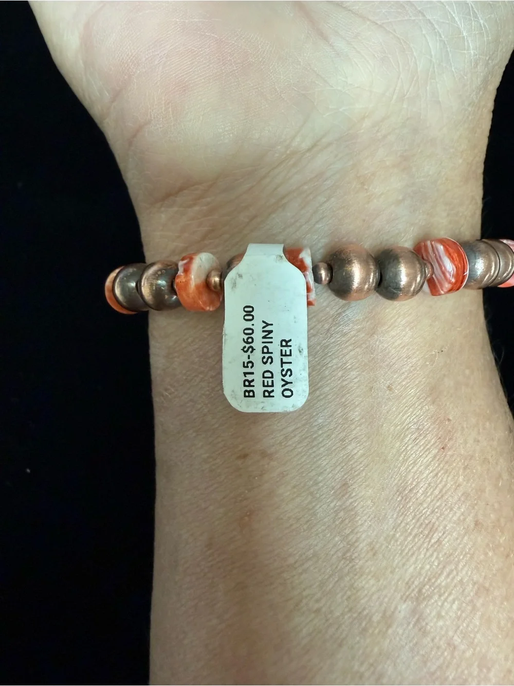 Handmade Copper and Spiny Oyster Shell Bead Stretch Bracelet